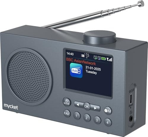 Mycket DAB Radio portatile, DAB Plus Digital Radio with The Latest Signal Receiving Technology, Bluetooth 5.0, USB Rechargeable FM Radio, Dual Alarms Clock, Sleep Timer, 2.4 Large Colour Display