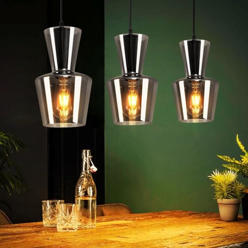 ZMH Pendelleuchte Esstisch Hängelampe Vintage - Hängeleuchte Glas 3 flammig Esstischlampe Rauchgrau E27 Retro Hängend Esszimmerlampe für Esszimmer Wohnzimmer Küche (ohne Leuchtmittel)