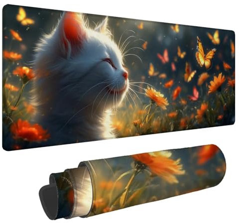 Tapis Souris XXL Mignon Tapis de Souris Gaming 1600x800x3mm Grand Mouse Pad Chaton Étanche sous Main Bureau, Améliore la Précision et la Vitesse Mouse et Clavier, pour Maison/Bureau N-531