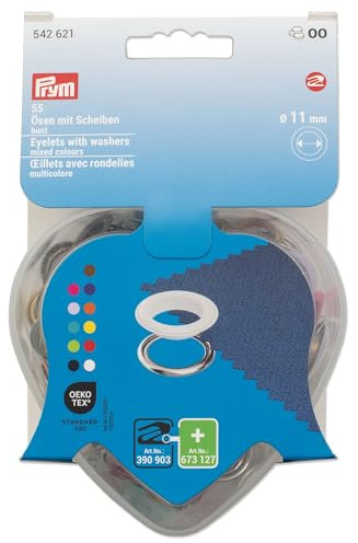 Prym 542621 Œillets avec rondelles multicolores dans une boîte en forme de cœur, 11 mm, compatible avec Vario Creative Tool