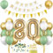 Deko 80. Geburtstag Salbeigrüne, Luftballons 80 Geburtstag Deko Set Grün Weiß Gold, Ballon 80 mit Banner Tortendeko, Happy Birthday Girlande, für Frau Männer 80 Jahre Geburtstagsdeko
