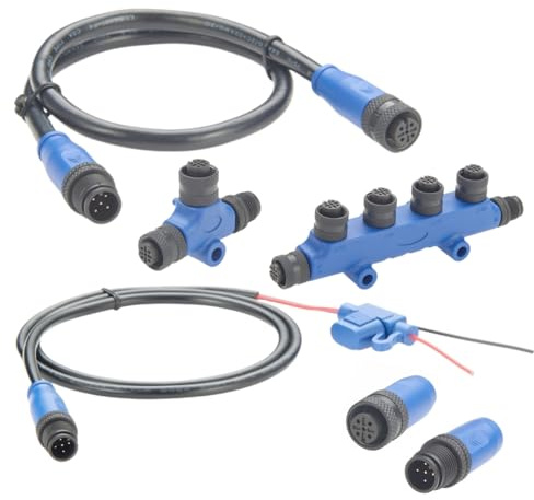 NMEA 2000 N2K Starter Kit, Marine Grade Backbone Drop Cable, connettore T, 4 porte, terminatori, cavo di alimentazione con fusibile per Lowrance, Simrad, Garmin (kit 2)