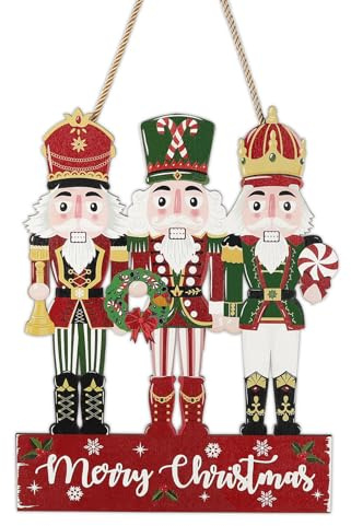 NymphFable Nutcracker Wooden Wall Decor, Christmas Front Door Decor Festival Christmas Front Door Decor Indoor Outdoor Ornaments Xmas Signs for Home, 14.2x11 in