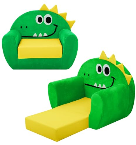 Kids Sofa Bed Dinosaur 2-in-1 Foldable Toddler Couch for Girls Boys Green