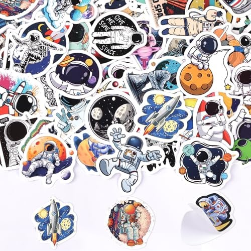 66 Stück Wasserfeste Sticker Weltraum, Astronaut &Planeten Vinyl Aufkleber | Kinder Sticker für Laptop, Skateboard, Trinkflasche, Tagebuch, Koffer, Scrapbook, DIY Space Deko