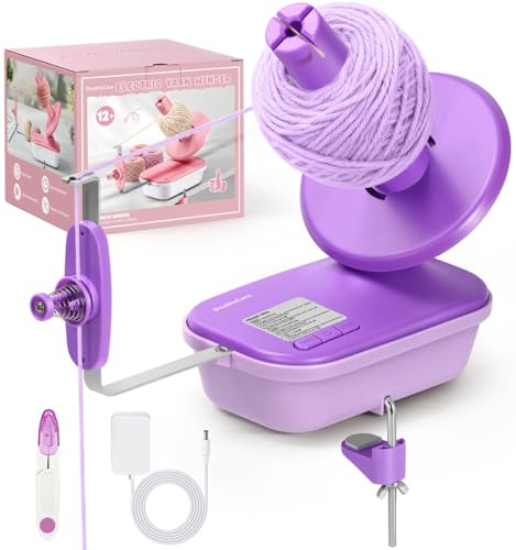 DoubleCare Avvolgitore Elettrico per Lana ad Alta velocità, 3 Marce Regolabili, capacità 4-10oz, Automatico per Gomitoli di Filato Grande capacità, Filatore per Filati, Viola