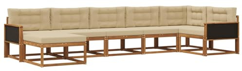 vidaXL Outdoor-Sofagarnitur mit Kissen 7 pcs Natur und Beige, Moderner Garten-Sofa, Flexible Sitzgelegenheit, wetterfestes Set für Entspannung im Hinterhof