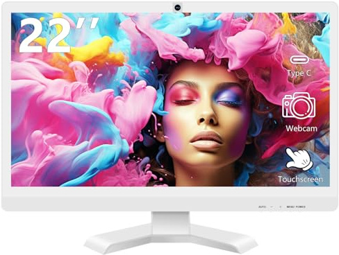 Pisichen 22 Zoll Touchscreen Monitor mit Webcam FHD 1920 x 1080P Computermonitor FreeSync HDR HDMI-Anschlüsse Augenpflege Rahmenlose VESA-Halterung