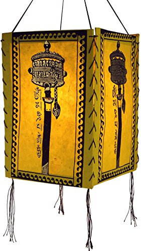 Lokta Papier Hänge Lampenschirm, Deckenleuchte aus handgeschöpftem Papier, Gebetsmühle - gelb/Asiatische Lampenschirme aus Papier & Stoff