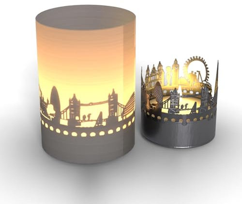 13gramm London Skyline Tube Teelicht Schattenspiel - Magisches Souvenir für London Fans, projiziert Silhouette der Skyline, Atmosphäre im Kerzenschein