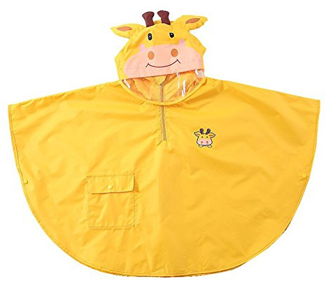mama stadt Poncho Enfant Pluie Unisex Cape Impermeable Bebe Manteau Imperméable Garçon Fille Veste Anti Pluie avec Capuche Cartoon, Veau Jaune/ M(2-4 ans)