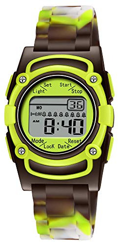Kids Digital 8 Alarm Vibrating Watch Medication Reminder Potty Urinary Training Vibration Pill Alert Vibra Medical Reminder for Children (Brown Green Camouflage)