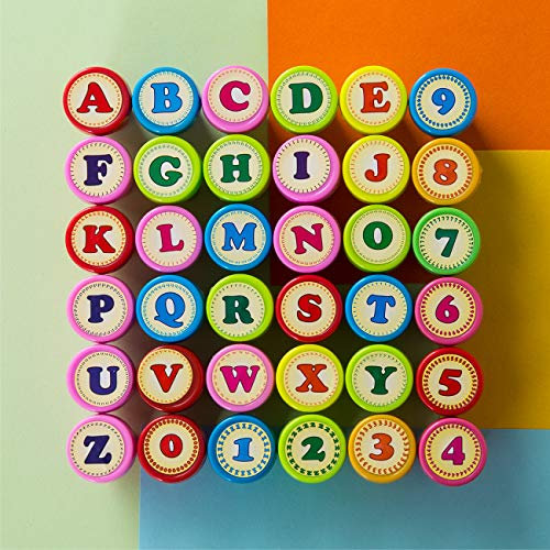 Kesote 36x Stempel Buchstaben Zahlen Stempelset Kinder Selbstfärbend Einschulung Schulanfang Geschenk Schule