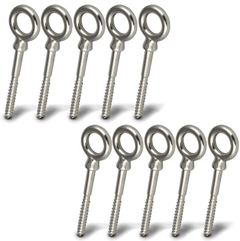 PROTECH 10 Stück Augbolzen mit Holzgewinde 5x50 Edelstahl A4 V4A Rostfrei Ringschraube Ringbolzen Augenschraube