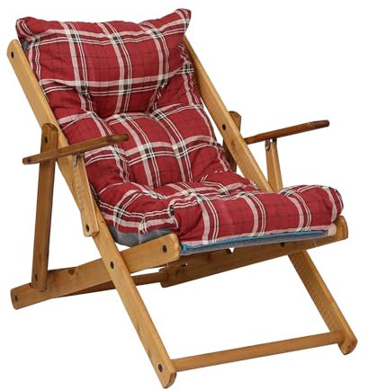 Sessel Relax Liegestuhl 3 Positionen in Holz Klapppolster H 100 cm Farbe als Foto (rot)