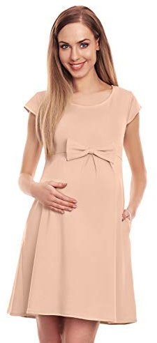 Selente Mummy Love Robe Basic Grossesse/maternité pour Tout Les Jours, Noeud Beige, L/XL