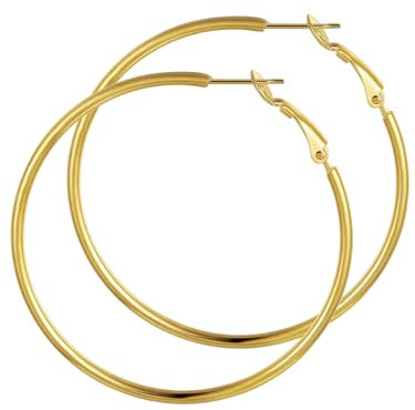 GoldChic 50MM Creolen Gold Ohrringe Damen Edelstahl Schlichte Rundohrringe Goldene Kreis Kreolen Kleine Damenohrringe Schmuck Accessoire