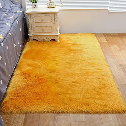 ZFHTAO Super Weich Lammfell Synthetisch Bettvorleger Modern kunstfell Fell Bettvorleger Teppich Sitzkissen Matte Faux Lang Fell Optik Bettvorleger Volle Größe - Orange 90x90cm