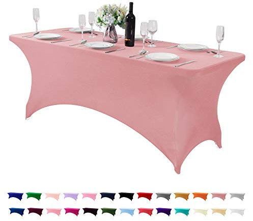 Hezuzo Nappe de table universelle en élasthanne pour table de 1,8 m, 1,2 m ou 2,4 m, extensible pour fête, banquet, mariage et événements - Rose poudré