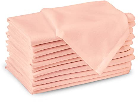 Encasa XO Baumwollstoffservietten | 12er-Set | Größe 43x43 cm | Peach Volltonfarbe | Waschmaschinenfest