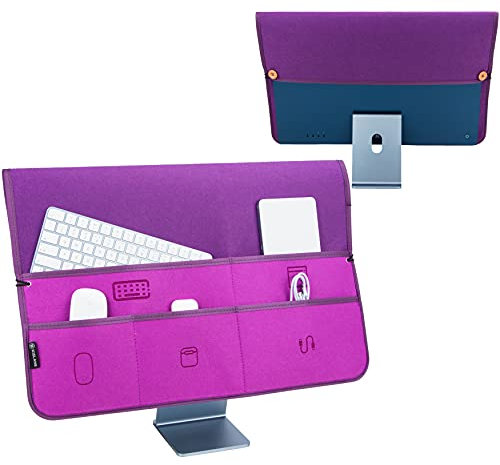 KISLANE Staubschutz kompatibel mit iMac 24 Zoll, Staubschutz für iMac mit mehreren Taschen für Magic Keyboard, Magic Mouse, Magic Trackpad und anderes Zubehör (lila)