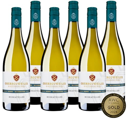 Oberrotweiler Muskateller QbA - Weißwein lieblich, frisch fruchtig süß im Geschmack - Badischer Qualitäts-Wein, Anbaugebiet Kaiserstuhl (6 x 0,75 l)