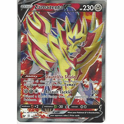 Zamazenta V 196/202 Full Art Ultra Rare Pokemon Karte (Schwert & Schild) + 1x TitanCards® Toploader