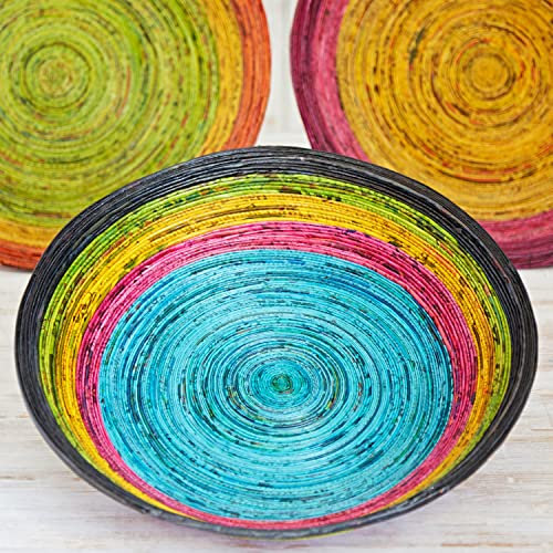 Recycled Newspaper Bowls | Sustainable Paper Bowls | Handmade Colourful Bowls | Fair Trade Gifts for Men and Women (Extra Large, Navy/Green/Yellow/Pink/Blue)