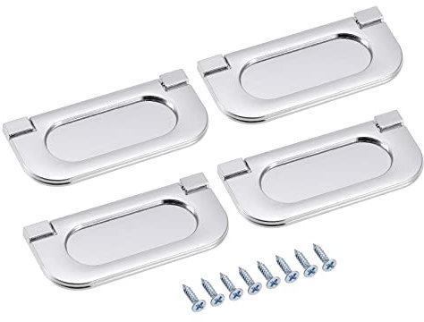 sourcing map Finger Flush Pull Handle 74x34x5mm Rectangle for Drawer Door Bright Silver 4pcs