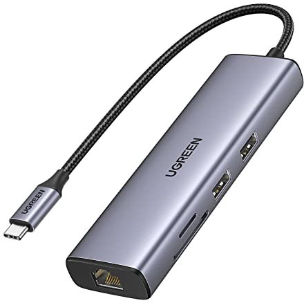 UGREEN USB C Hub 7 in 1 Docking Station mit 4K 30Hz HDMI, PD100W, 5Gbps USB 3.0 Anschlüssen, SD/TF Kartensteckplätzen und 1Gbps Ethernet für iPhone 15/15Pro, MacBook Pro, iPad Air, Surface, Rog Ally