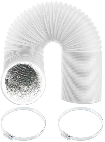 SPARES2GO Air Conditioning Duct Hose Insulated Aluminium Foil Lined Universal Flexible AC Vent + Steel Screw Pipe Clips x 2 (150mm / 6 x 3 Metres, White)