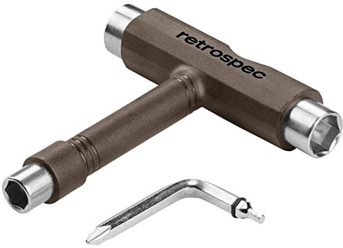 Retrospec Upkeep All-in-One Multifunktions-Skate-Werkzeug mit 2-in-1-Inbusschlüssel und Kreuzschlitzschraubendreher zum Einstellen und Festziehen von Skateboard/Longboard-Rädern, Trucks und Kingpins,