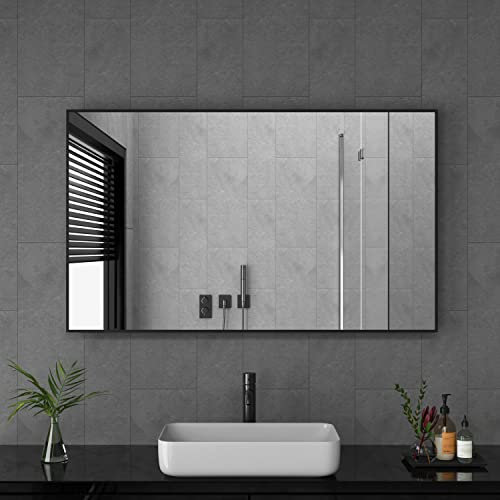 Goezes Wandspiegel 60x100cm Spiegel Schwarz Metallrahmen, 100x60cm Rechteckig Spiegel Dekorative HD Badspiegel mit Schwarz Rahmen, Badezimmerspiegel für Badezimmer, Wohnzimmer, Gäste WC