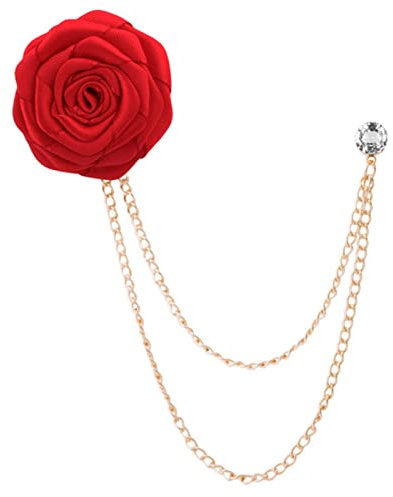 KhuWan Époux De Mariage Broches Tissu Art Fait À La Main Rose Fleur Broche Épinglette Badge Gland Chaîne Hommes Costume Accessoires