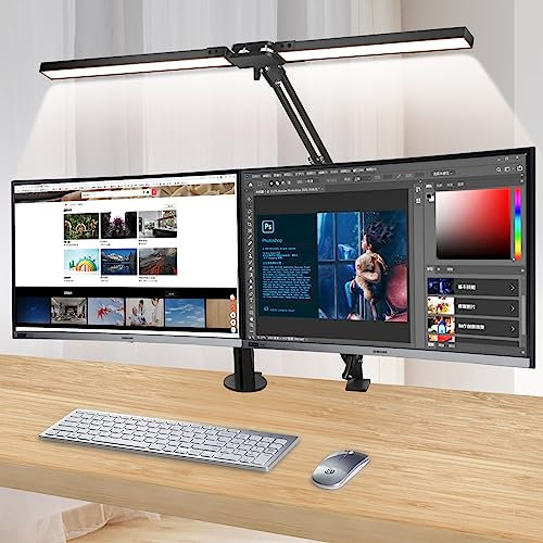 Desk Lamp Clamp, Double Head LED Desk Lamp, 24W desk Lamps Office with 160 LEDs, 30 Light Modes,Eye-Caring Desk Light for Study