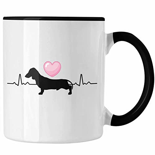 Trendation - Dackel Tasse Geschenke Dachshund Rauhaardackel Lustig Herzschlag (Schwarz)