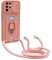 yanasuo Schiebe Kameraschutz Silikon Handykette Hülle kompatibel mit Samsung Galaxy S23 Ultra, Metall Ring Halter Handy Cover,Verstellbarer Halskette Handyhülle-Pink