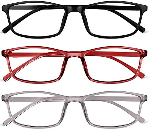URAQT Blaulichtfilter Brille, Anti Blaulicht PC Gaming Brillen Modebrille, Blue Light Blocking Glasses, Ohne Stärke Blaufilter Brille für Damen und Herren (Weinrot+Grau+Schwarz)