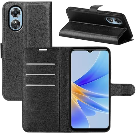 betterfon Handyhülle Kompatibel mit Oppo A17 | Premium Qualität TPU Klapphülle für A17 mit Kartenfächern | Magnetverschluss Handyhülle | Schwarz