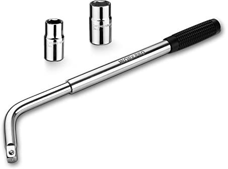WORKPRO Telescopic Wheel Wrench Brace with 2 Inserts, Wrench 17/19 mm & 21/23 mm, 1/2 Inch Drive Tool, Extendable Spanner, Universal Tyre Tensioner Mount Set for Car and Truck