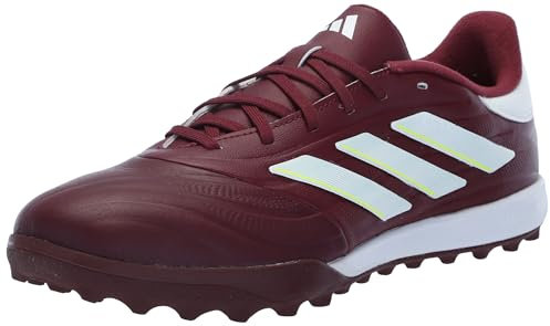 adidas Unisex-Adult Copa Pure 2.0 League Turf Sneaker, Shadow Red/White/Team Solar Yellow, 8.5 Women/7.5 Men
