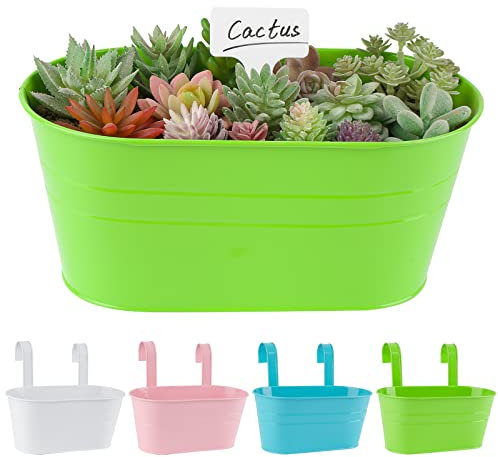 BOFUNX 4pcs Hängetöpfe Set Vintage Pflanztopf Blumentopf Übertopf mit Haken Balkon Blumentopf Hängend für Dekotation Balkon Draussen Innenwand Garten Wand(Bunte 27×14×22cm)