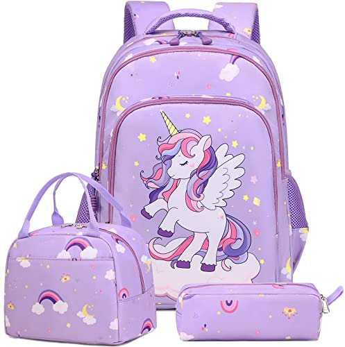 Kinderucksack Einhorn Mädchen Schulrucksack Rucksack Kinder Schultasche 3 in 1 Schultaschen Sets Mädchen Schulranzen Kinder Rucksack für Schule 1-3 Klasse,für 15 Zoll Laptop