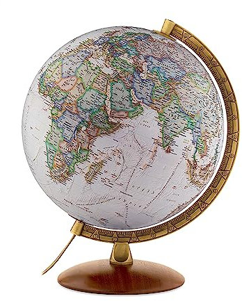 Tecnodidattica – Globe National Geographic Edge Executive | Cartographie physique et politique en style antique | Lumineux | Socle en bois et méridien en métal | Textes en français | Diamètre 30 cm
