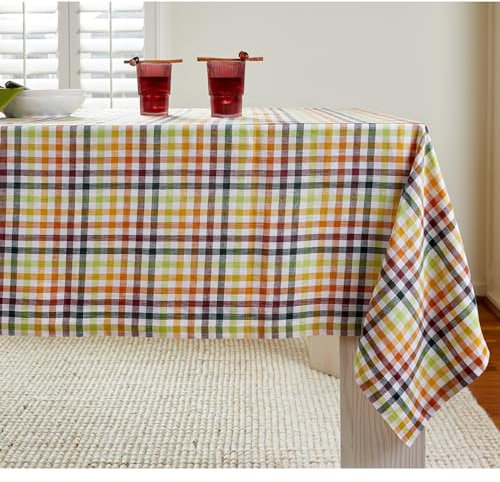 Solino Home Gingham Check Linen Tablecloth - 100% Pure Linen 60 x 90 Inch Plaid Tablecloth for Fall, Halloween, Thanksgiving, Indoor, Outdoor - Handmade from European Flax - Multicolor