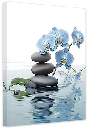 CCWACPP Zen Wall Art Spa Stone and Elegant Blue Orchid Flower on the Water Picture Canvas Prints Artwork Relax Zen Spa Meditation Room Decor (30x45cm)