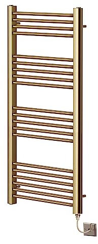 Greened House Electric Brushed Brass Straight Heated Towel Rail 400mm Wide x 1200mm High Flat Towel Radiator