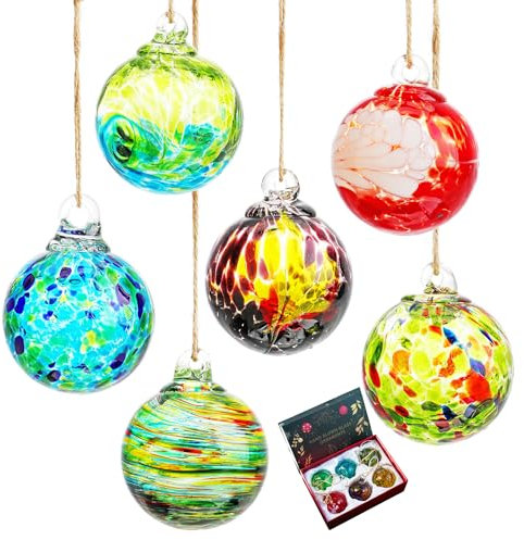 6 Stück mundgeblasene Glasornamente Kugeln Glas Weihnachtskugel Ornamente hängende Freundschaftskugeln Glas Hexen Kugeln Blickkugeln für Zuhause, Fenster, Outdoor, Garten, Terrasse, Dekor