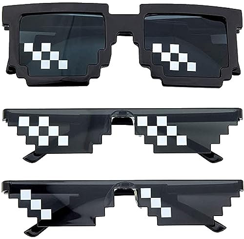 Cisixin 3 Stücke Pixel Mosaik Gläser, Funny Games Partybrillen Schwarze Sonnenbrille Foto Requisiten Unisex Brillen für Reisen, Fotografie, Themenpartys, Festivals
