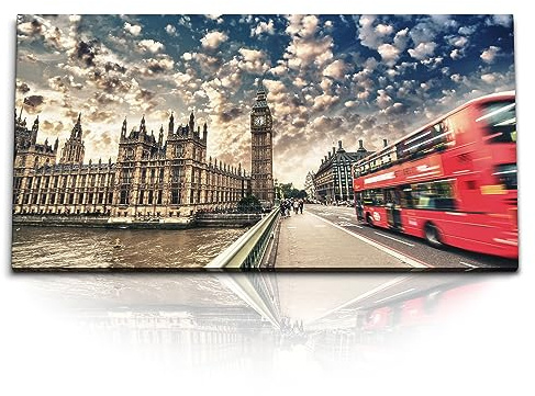Paul Sinus Kunstdruck Bilder 120x60cm London Big Ben roter Bus England Brücke